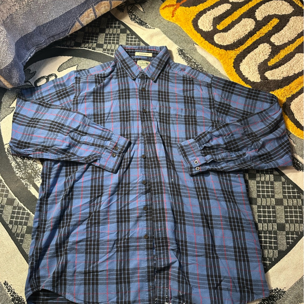 L.L. Bean Blue and Black Casual Button Down Shirt